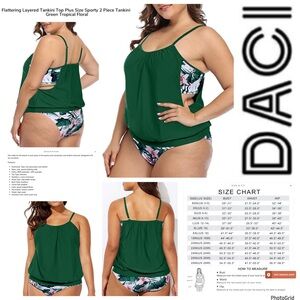 Daci 20W plus size green floral Tankini two piece swimsuit NWT